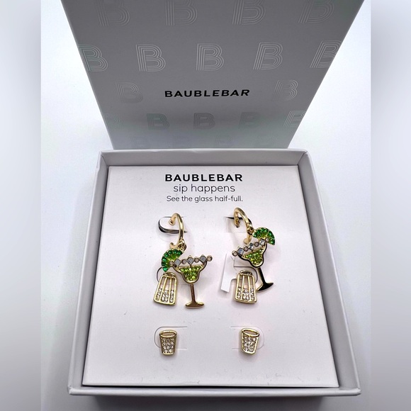 BaubleBar 3 Pack Sip Happens Margarita Glass Salt Shaker Dangle & Stud Earrings - Picture 1 of 4